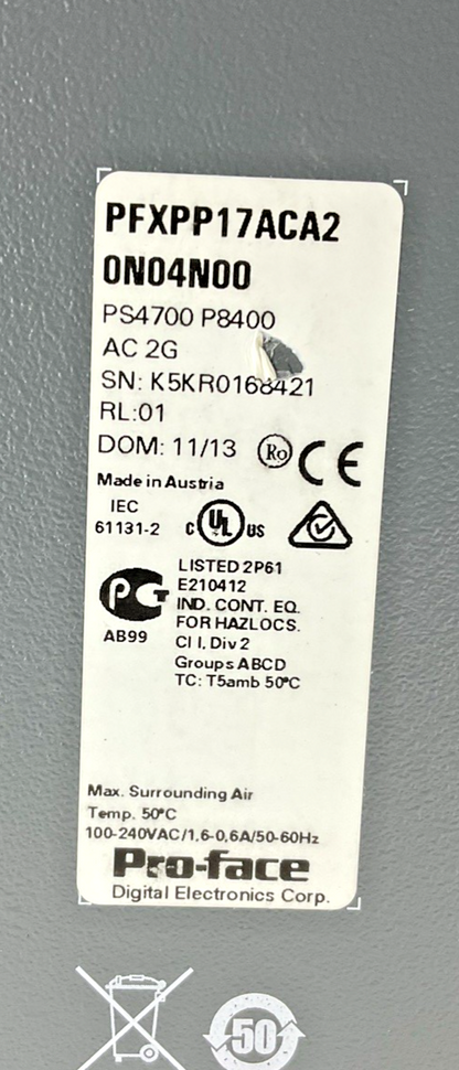 PROFACE PS4700-V1-2P-CD-A-26-XP-SSD-DVD-COM OPERATOR INTERFACE PANEL 240VAC