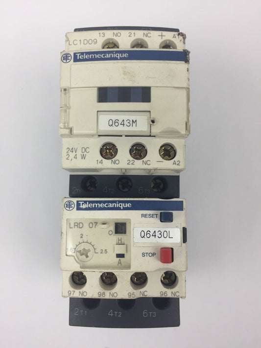 TELEMECANIQUE LC1D09BL CONTACTOR LRD07 OVERLOAD RELAY 1.6-2.5A LAD4TBDL 24V
