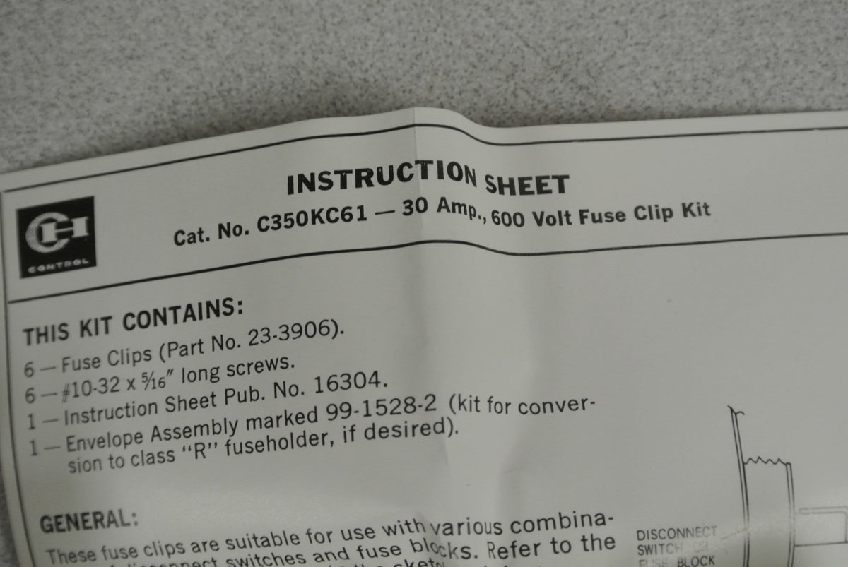 LOT of 4 SETS / CUTLER-HAMMER FUSE CLIP KITS / NEW SURPLUS