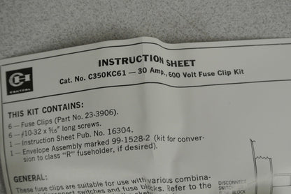LOT of 4 SETS / CUTLER-HAMMER FUSE CLIP KITS / NEW SURPLUS