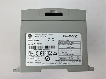 ALLEN BRADLEY 1766-L32BXB SER B FW 16 MICROLOGIX 1400 32 POINT CONTROLLER 24VDC