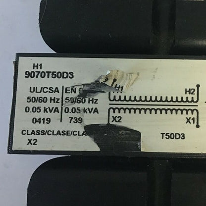 SQUARE D 9070T50D3 INDUSTRIAL CONTROL TRANSFORMER 50/60HZ 208-120VAC