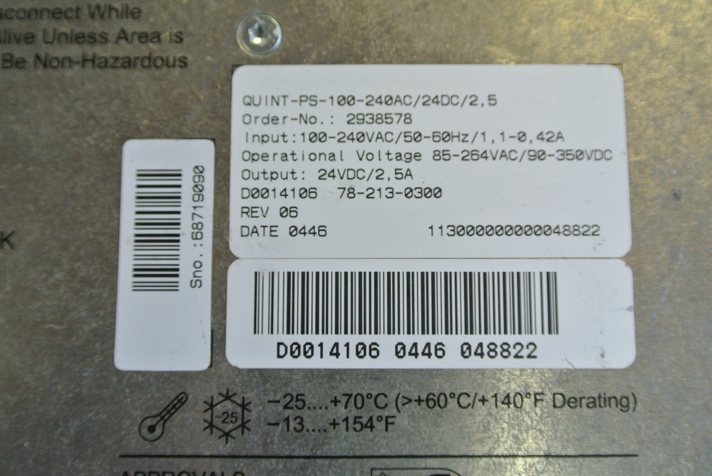 PHOENIX CONTACT 2938578 / QUINT-PS-100-240AC/24DC/2,5 - POWER SUPPLY 24VDC 10A