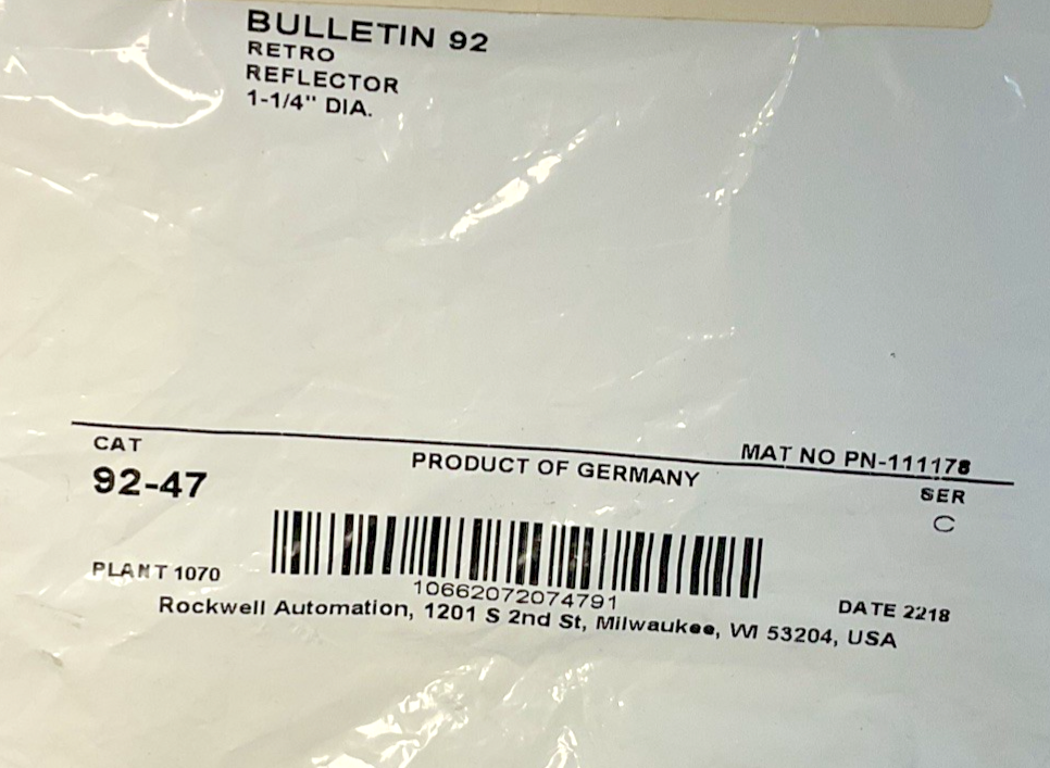ALLEN BRADLEY 92-47 RETRO REFLECTOR 1-1/4" SER.C***LOTOF3***
