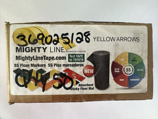 MIGHTY LINE 5S FLOOR MARKER YELLOW ARROW 9-3/4" X 6" (BOX OF 50)
