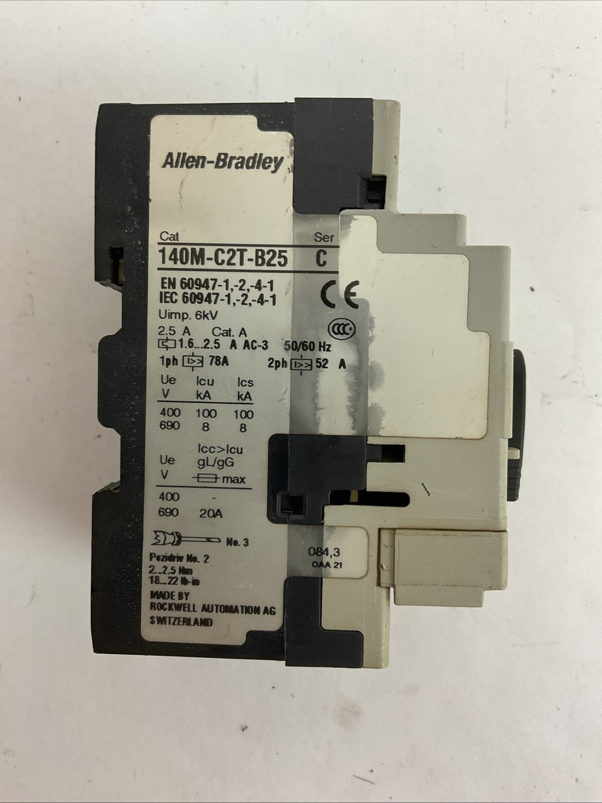 ALLEN BRADLEY 140M-C2T-B25 SER C MOTOR CIRCUIT BREAKER 1.6-2.5A 140M-C-AFA11