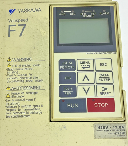 YASKAWA CIMR-F7U47P5 INVERTER DRIVE 47P51F 480V 50/60HZ VARISPEED F7