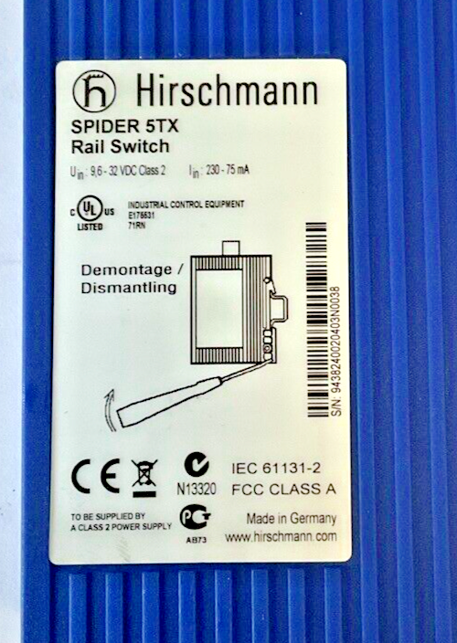 HIRSCHMANN SPIDER 5TX RAIL SWITCH 9,6-32VDC CLASS2