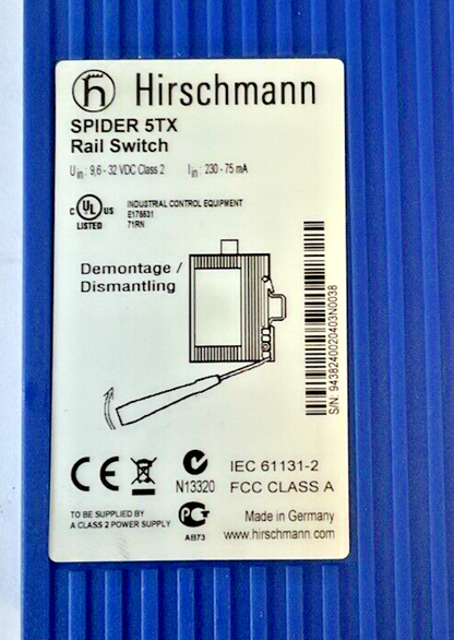 HIRSCHMANN SPIDER 5TX RAIL SWITCH 9,6-32VDC CLASS2