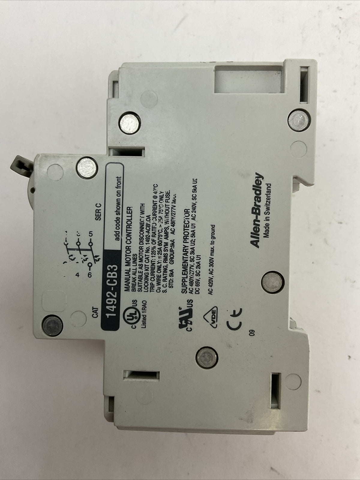 ALLEN BRADLEY 1492-CB3G060 MANUAL MOTOR CONTROLLER 6A 3HP 3P 480Y/277VAC SER C