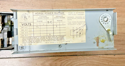 I-T-E V7A2211LR  VACU-BREAK FUSIBLE PANELBOARD SWITCH 250V, 30A