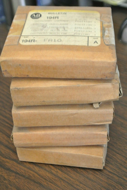 LOT of 5 / ALLEN-BRADLEY 194R-FA10 / AUXILIARY CONTACT / 1 N.O . / NEW SURPLUS