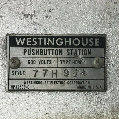 WESTINGHOUSE TYPE HDW PUSHBUTTON STATION 77H954  600VOLTS