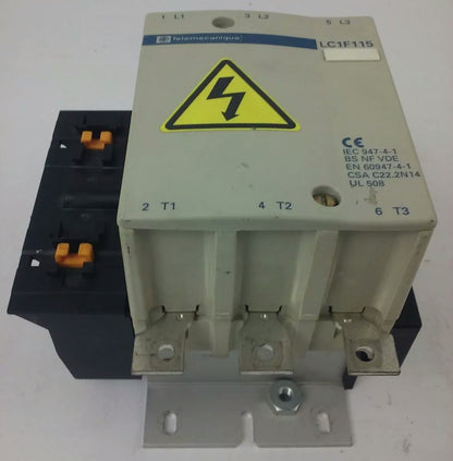 TELEMECANIQUE LC1F115 CONTACTOR, 3PH, 600V, 175A, 100HP, W/ LX1FF020 20/24V COIL