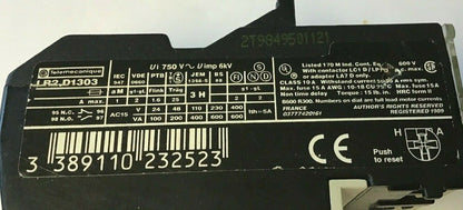 TELEMECANIQUE LR2 D1303 THERMAL OVERLOAD RELAY 600VAC 0.25-0.40A
