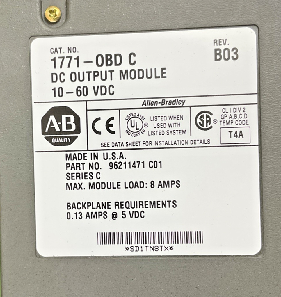 ALLEN BRADLEY 1771-OBD PLC OUTPUT MODULE SER.C REV.B03 60VDC