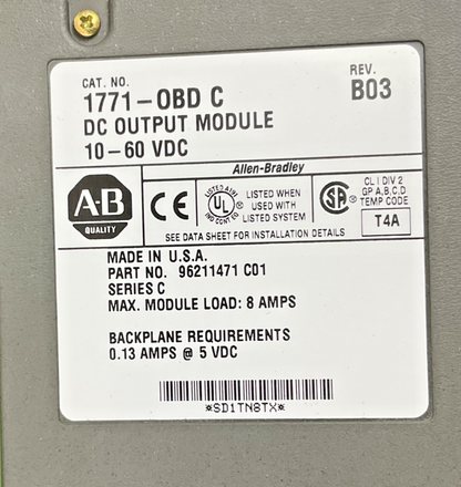 ALLEN BRADLEY 1771-OBD PLC OUTPUT MODULE SER.C REV.B03 60VDC