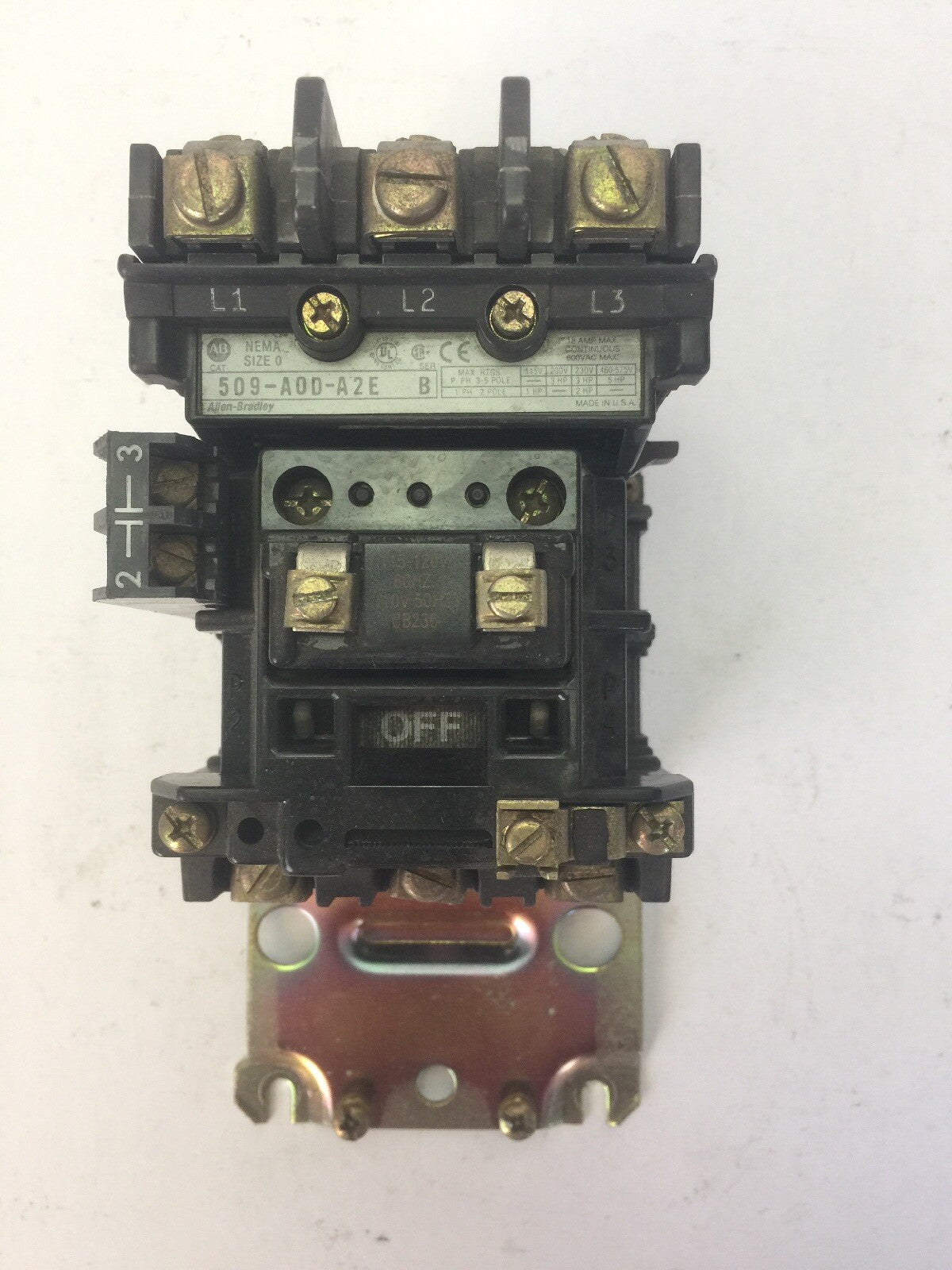 ALLEN BRADLEY 509-A0D-A2E SIZE 0 CONTACTOR 600VAC 18AMP SER B 5HP COIL 115-120V