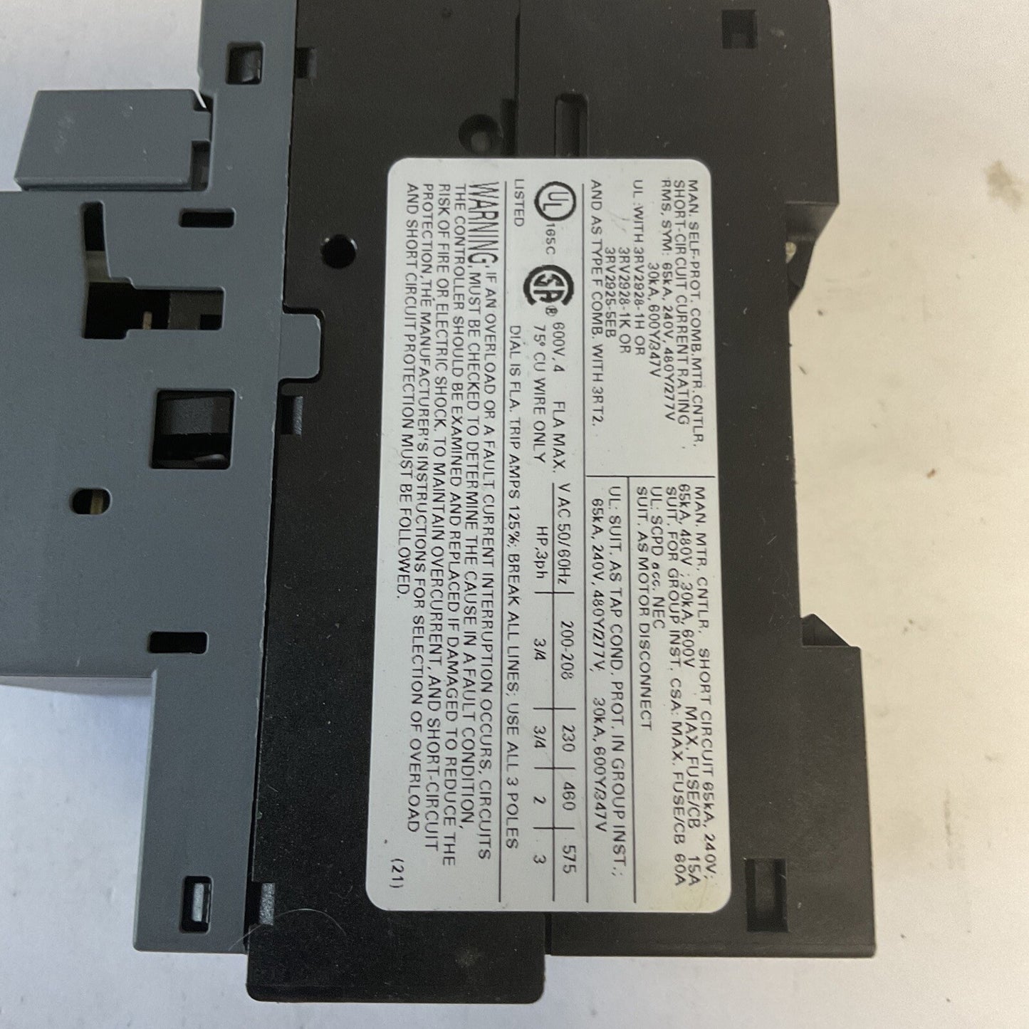SIEMENS 3RV2011-1EA15 CIRCUIT BREAKER 52A CAT.A
