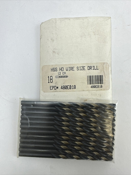 DRILLCO 480E018 HSS HD WIRE SIZE DRILL BIT SIZE 18 (PACK OF 12)