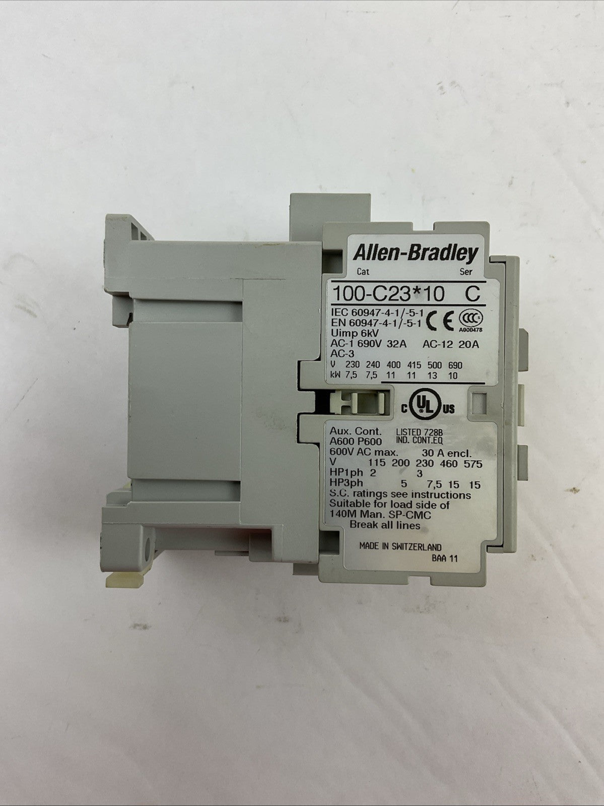 ALLEN BRADLEY 100-C23*10 SER C CONTACTOR 600VAC 30A 3PH 15HP COIL 120V 60HZ
