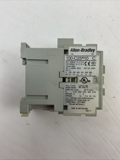 ALLEN BRADLEY 100-C23*10 SER C CONTACTOR 600VAC 30A 3PH 15HP COIL 120V 60HZ