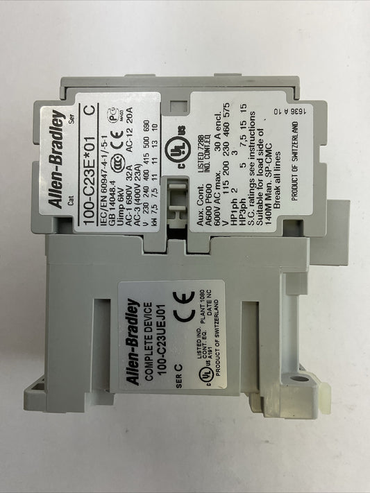 ALLEN BRADLEY 100-C23UEJ01 CONTACTOR SER C 600VAC 30A 15HP 3PH COIL 24VDC
