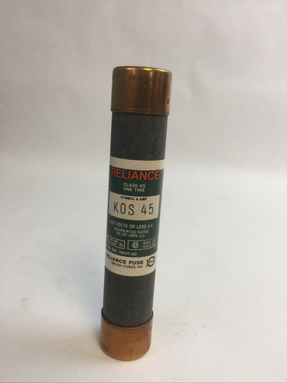 BRUSH/RELIANCE KOS45 CLASS K5 ONE TIME FUSE 45AMP 600VAC (BOX OF 10)