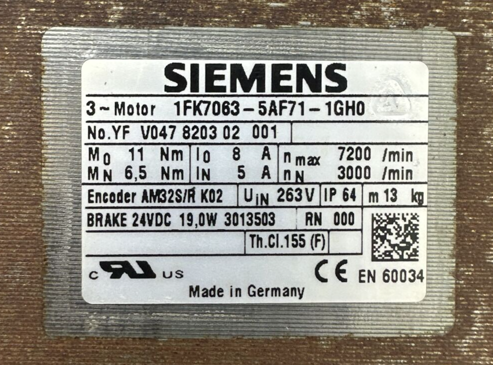 SIEMENS 1FK7063-5AF71-1GH0 SERVO MOTOR