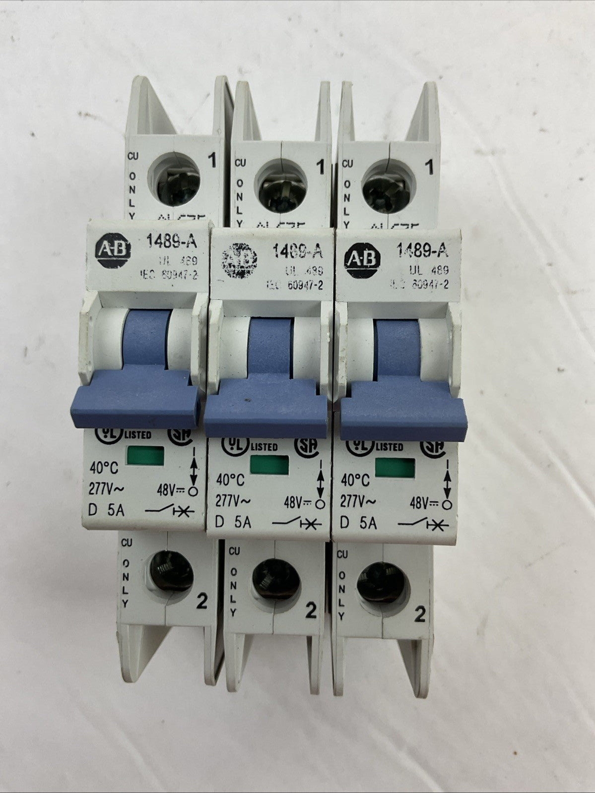 ALLEN BRADLEY 1489-A1D050 SER A CIRCUIT BREAKER 277VAC 48VDC 5AMP (LOT OF 3)