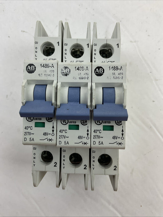 ALLEN BRADLEY 1489-A1D050 SER A CIRCUIT BREAKER 277VAC 48VDC 5AMP (LOT OF 3)