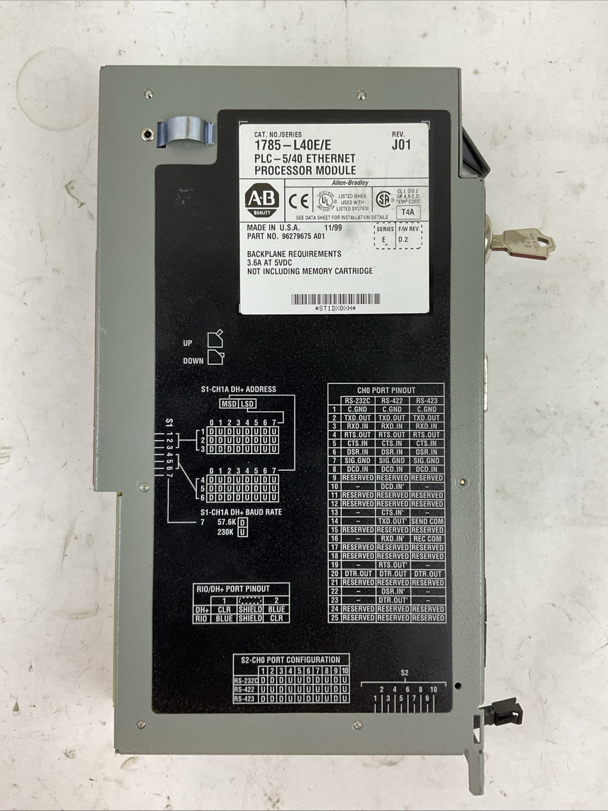 ALLEN BRADLEY 1785-L40E SER E REV J01 F/W REV D.2 PLC-5/40 ETHERNET PROCESSOR