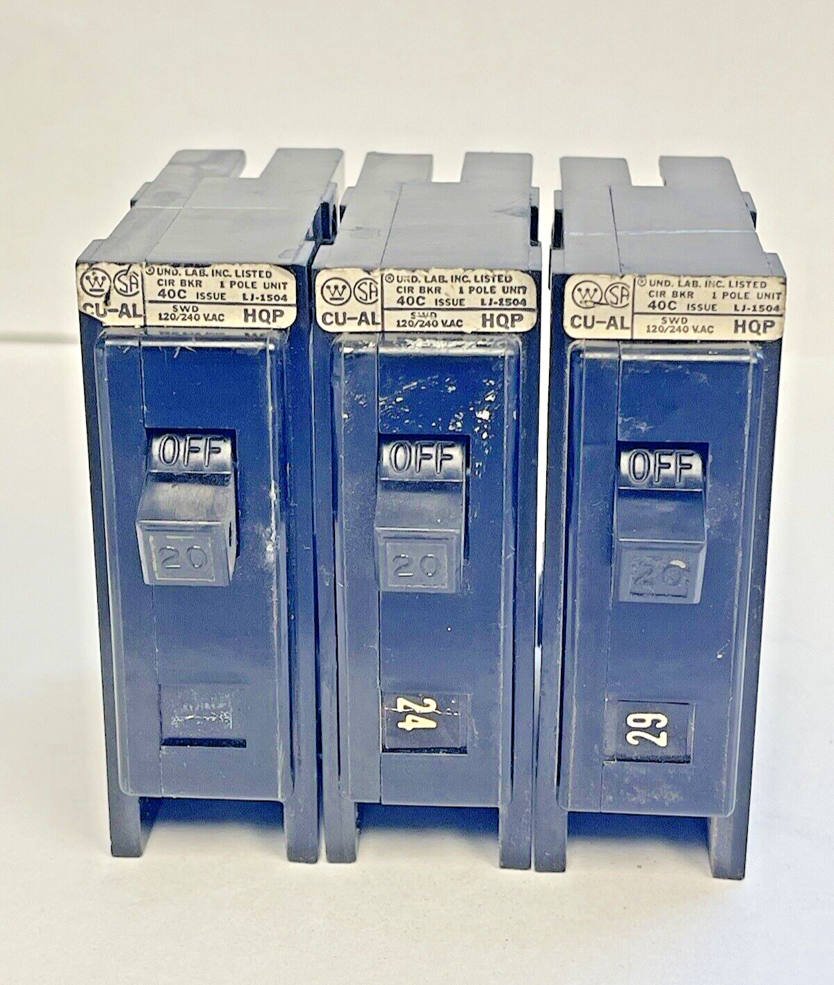 WESTINGHOUSE *LOT OF 3* - HQP1020 - 20A/1 POLE/240 VAC/QUICKLAG -NEW