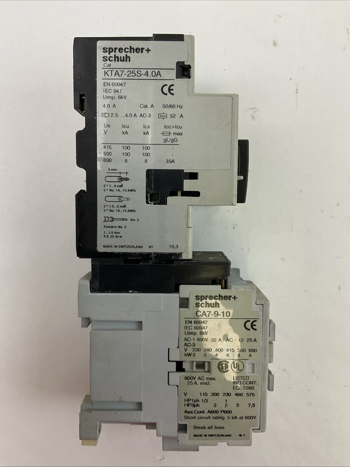 SPRECHER+SCHUH KTA7-25S-4.0A CIRCUIT BREAKER 2.5-4.0A CA7-9-10 CONTACTOR 277V