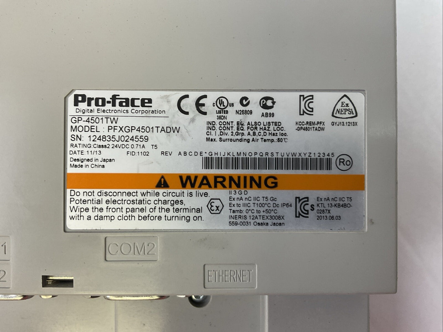 PRO-FACE GP-4501TW OPERATOR INTERFACE PANEL 24VDC