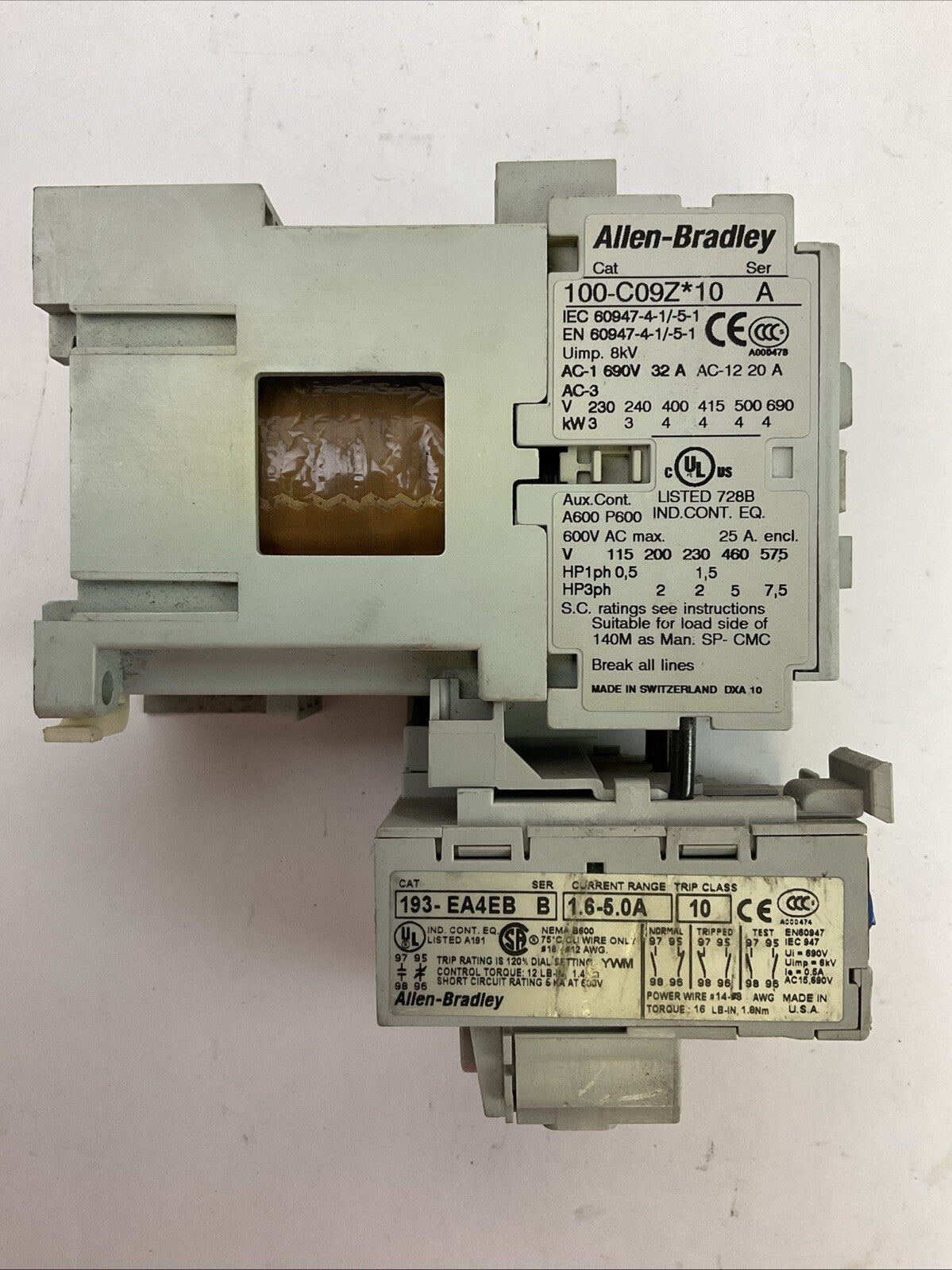 ALLEN BRADLEY STARTER (100-C09Z*10 SER A CONTACTOR COIL 24VDC + 193-EA4EB SER B)