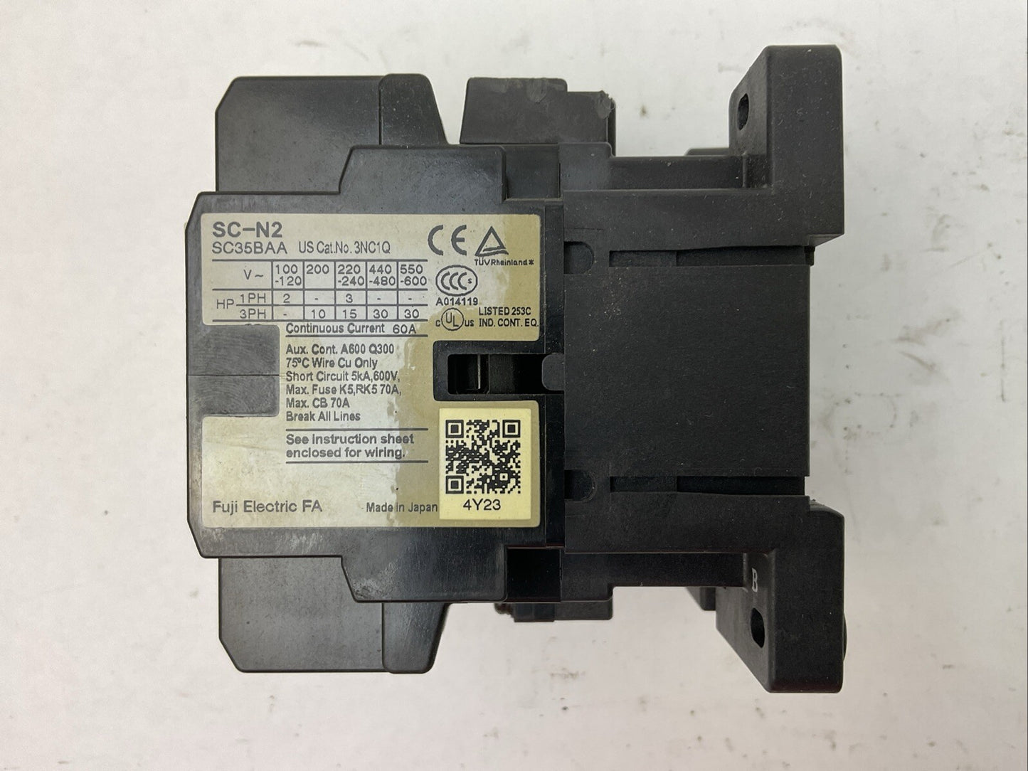 FUJI SC-N2 CONTACTOR 600VAC 30HP 60A COIL 100-110V 60HZ 100V 50HZ