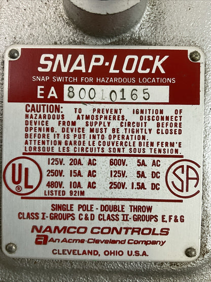 SNAP-LOCK EA80010165 SNAP SWITCH FOR HAZARDAOUS LOCATIONS 600VAC 5A 250VDC 1.5A