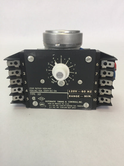 ATC 321B014A01F1XX TIME DELAY RELAY 120V 60HZ 0-10 MIN 115VAC-10A 230VAC 5A