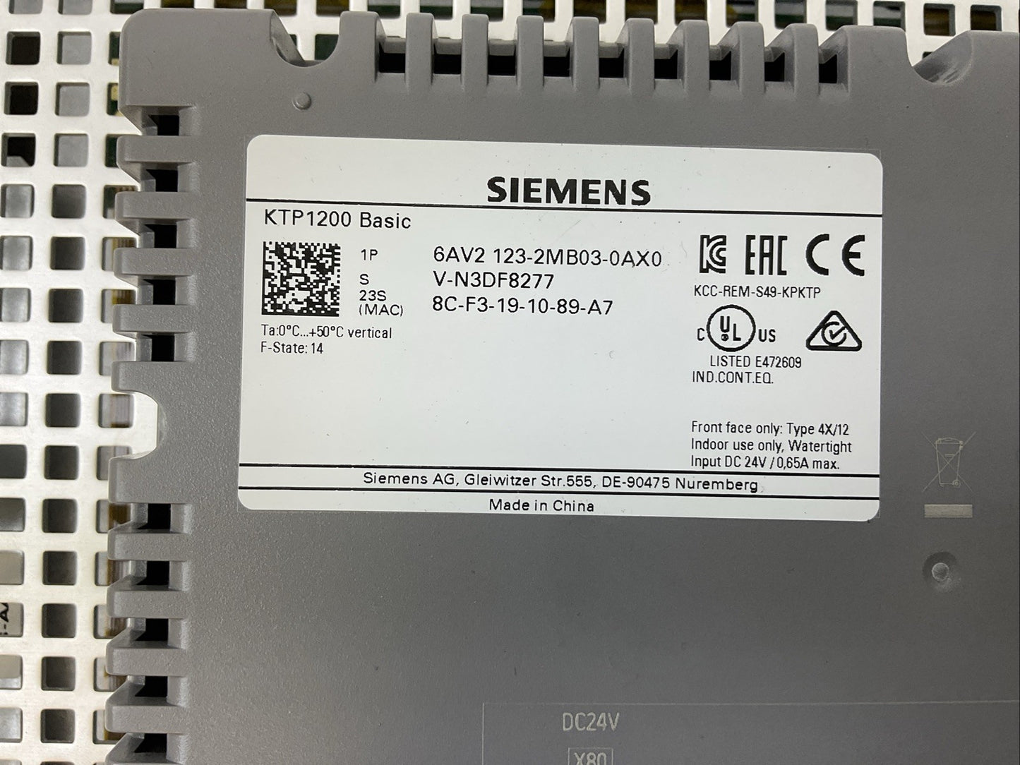 SIEMENS 6AV2 123-2MB03-0AX0 SIMATIC HMI TOUCH SCREEN 24VDC