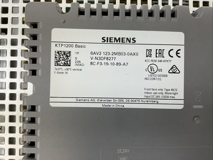 SIEMENS 6AV2 123-2MB03-0AX0 SIMATIC HMI TOUCH SCREEN 24VDC