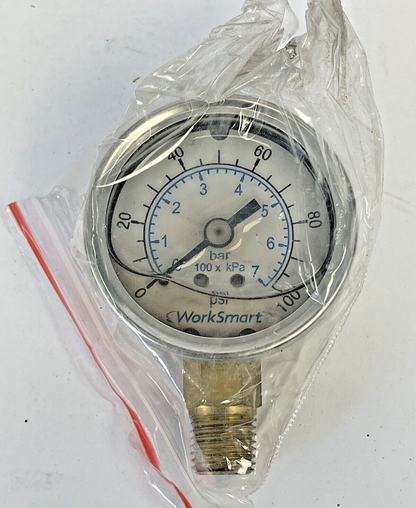 WORKSMART - WS-PE-GAGE-90 - LIQUID GAUGE - 2" DIAMETER, 1/4" NPT, 0-100 PSI