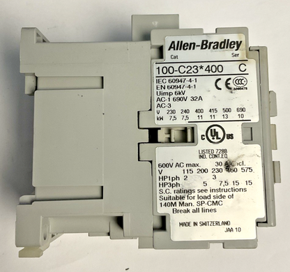 ALLEN BRADLEY 100-C23*400 CONTACTOR SER.C 600VAC 32A