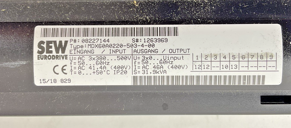 SEW EURODRIVE MDX61B0220-503-4-0T MOVIDRIVE MDX60A0220-503-4-00