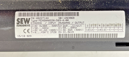 SEW EURODRIVE MDX61B0220-503-4-0T MOVIDRIVE MDX60A0220-503-4-00