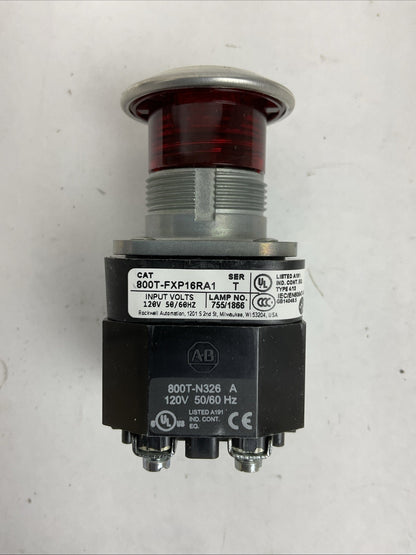 ALLEN BRADLEY 800T-FXP16RA1 SER T 120VAC 30mm PUSH-PULL ILLUMINATED RED
