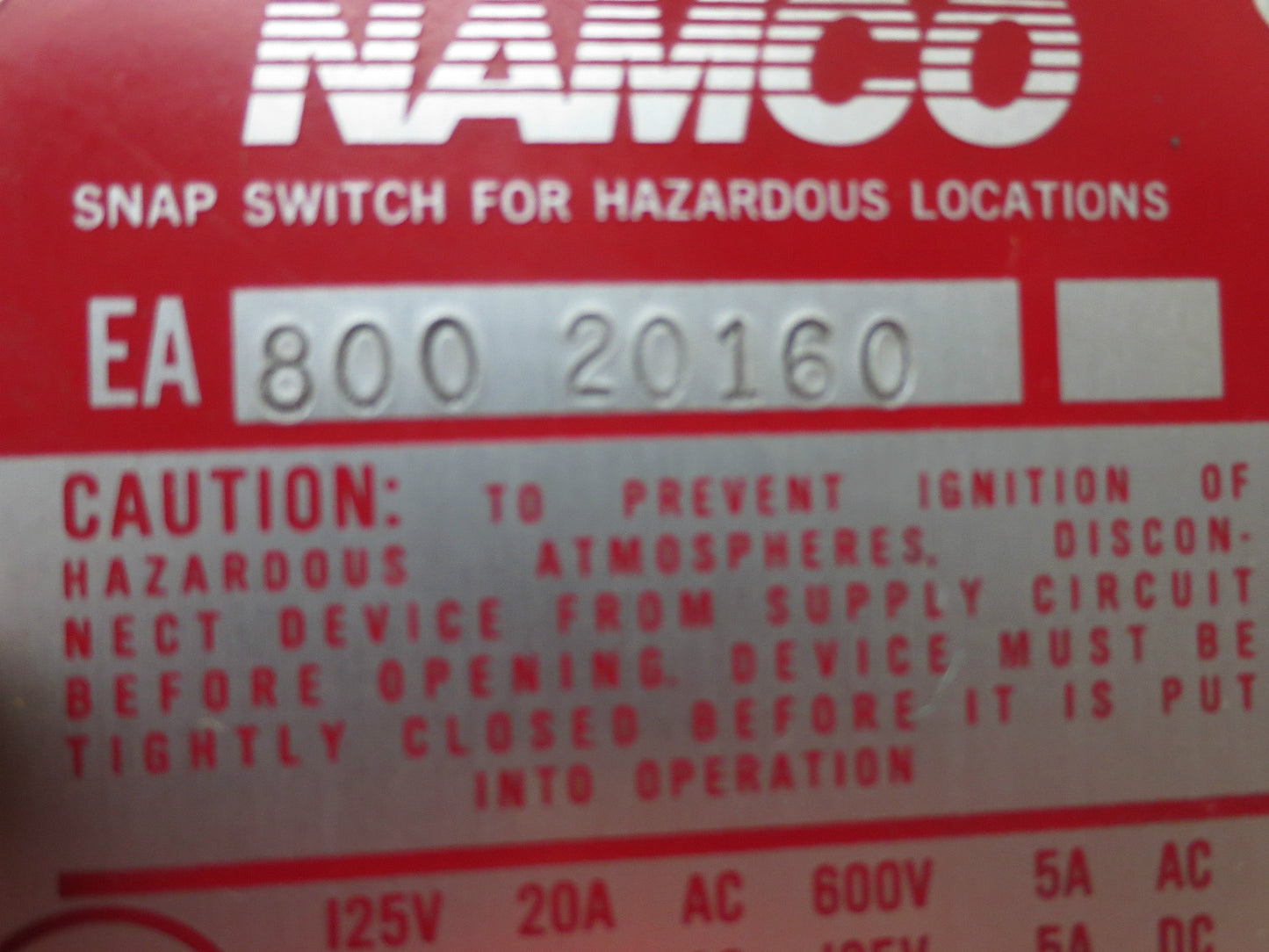 NAMCO EA800-20160 SNAP SWITCH for HAZARDOUS LOCATIONS - NEW SURPLUS