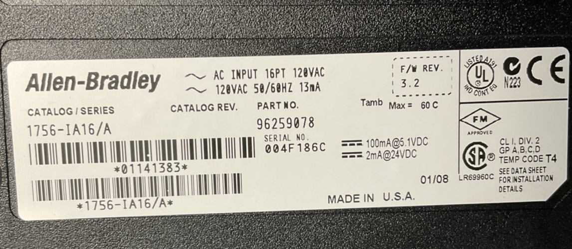 ALLEN BRADLEY 1756-IA16/A 120VAC 16PT AC INPUT MODULE 1756-IA16 SER.A