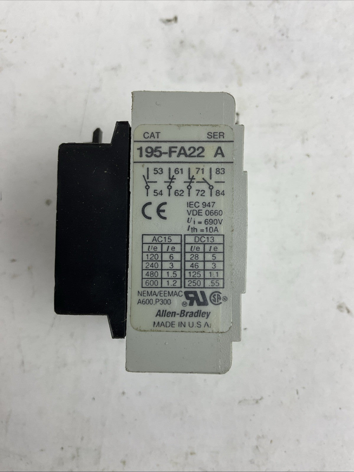 ALLEN BRADLEY 195-FA22 SER A CONTACT BLOCK