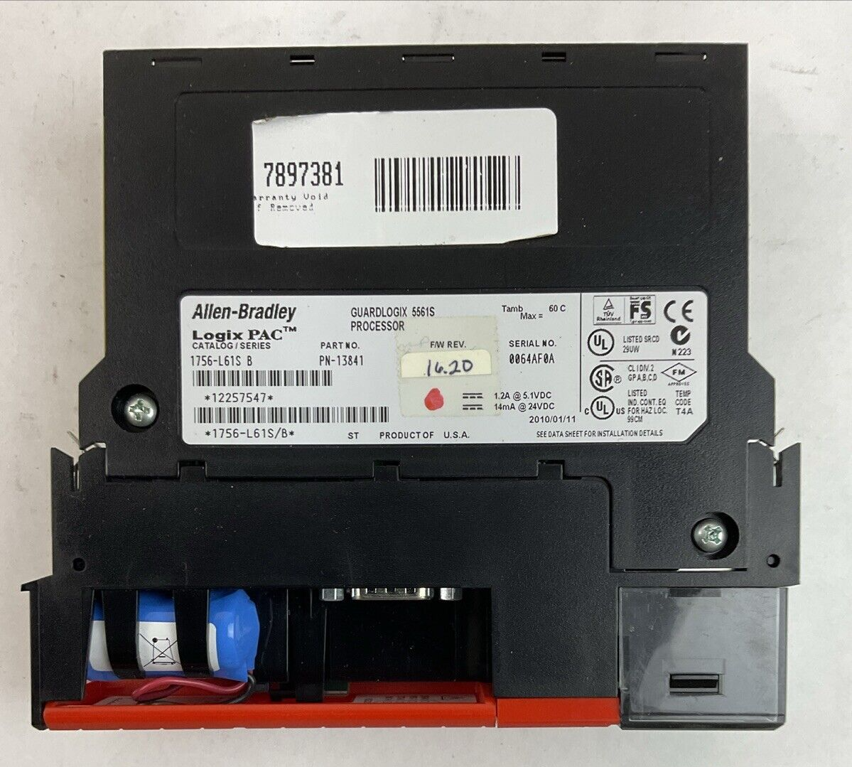 ALLEN BRADLEY 1756-L61S SER B F/W REV 16.20 GUARDLOGIX 5561S PROCESSOR *NO KEY*